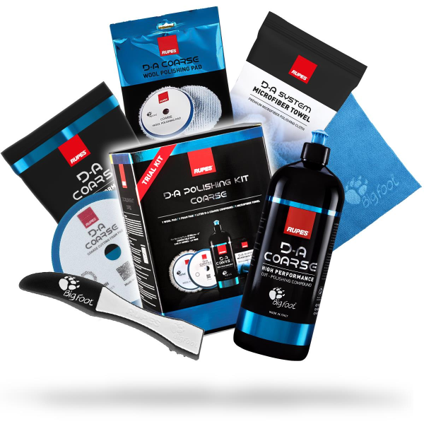 RUPES D-A Polishing Kit Coarse: Polish 1L + Polishing Sponge Hard 130/150mm + Wool Polishing Pad + Polishing Cloth Blue + Sponge Remover