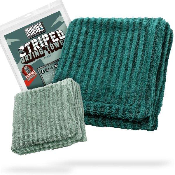 Garage Freaks - Set of 2 - STRIPED DRYING TOWEL - Drying Towel 50x80cm & 40x40cm, 1300 GSM